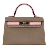 Hermès Kelly II Sellier Mini HSS Gris Tourterelle/Rose Sakura Chèvre Leather Permabrass Hardware