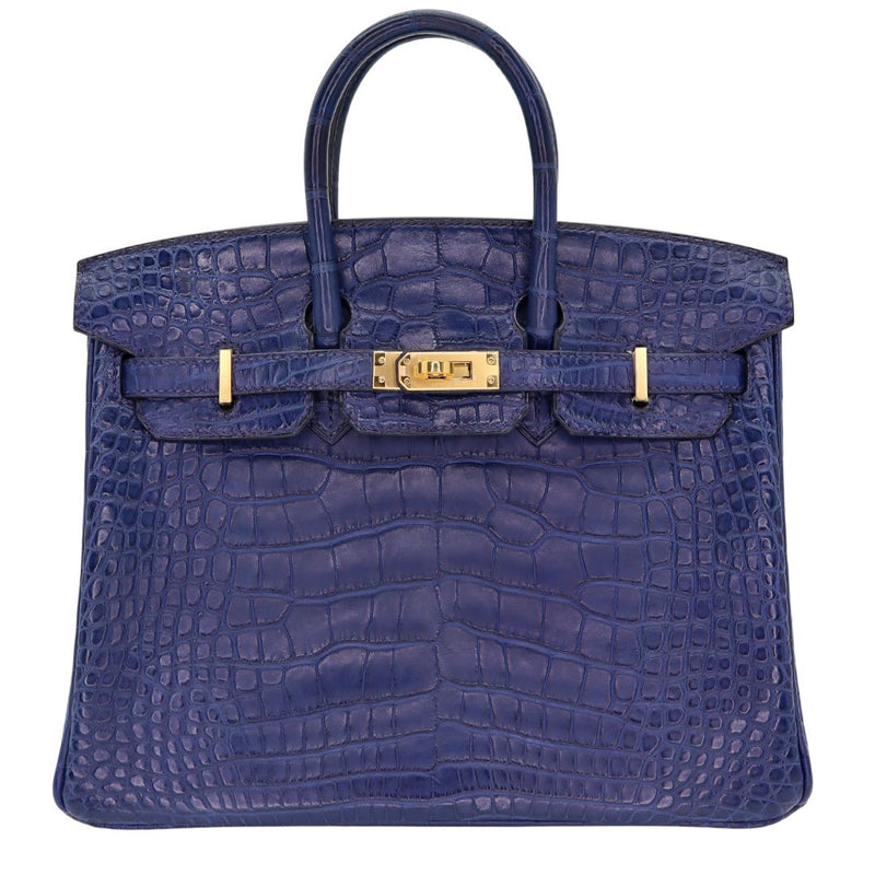 Hermès 25cm Birkin Bleu Saphir Matte Alligator Gold Hardware