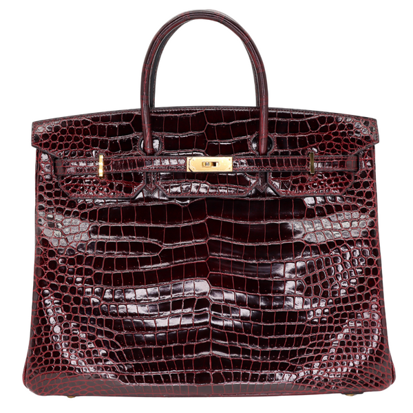 Hermès 40cm Birkin Bordeaux Shiny Porosus Crocodile Gold Hardware