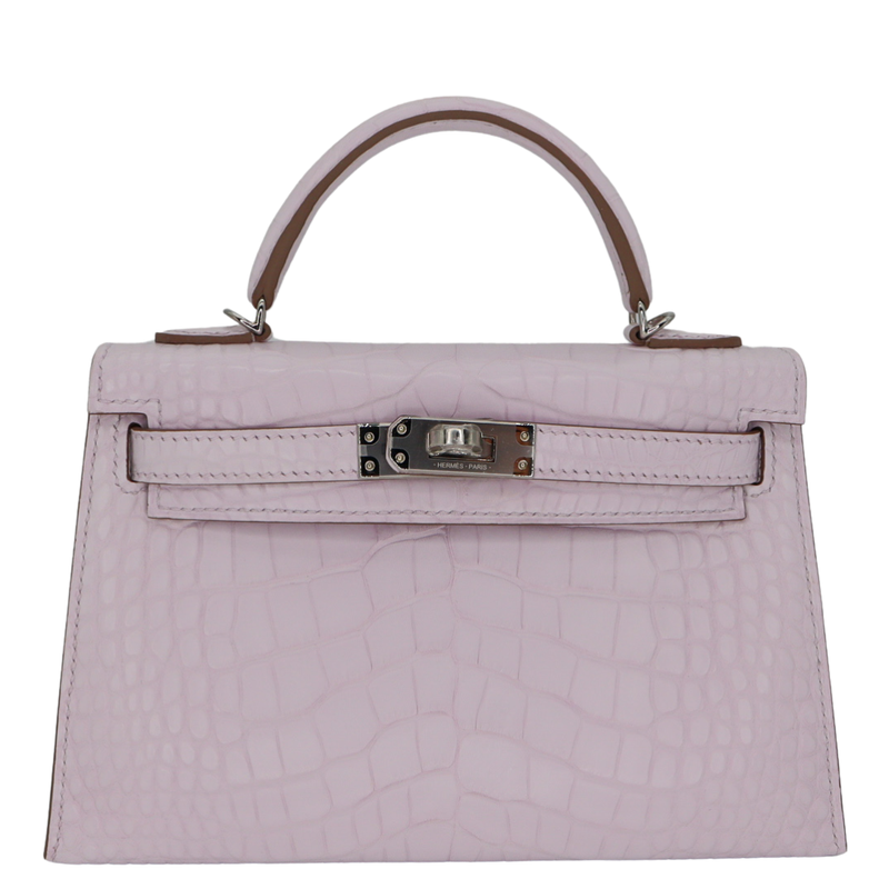 Hermès Kelly II Sellier Mini Mauve Pale Matte Boreal Alligator Palladium Hardware
