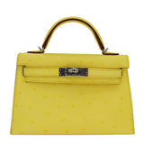 Herm�s Kelly Mini II Jaune Citron Ostrich Palladium Hardware