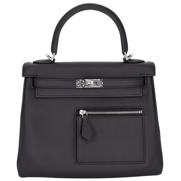 Hermès 25cm Kelly Colormatic Black Swift Leather Palladium Hardware
