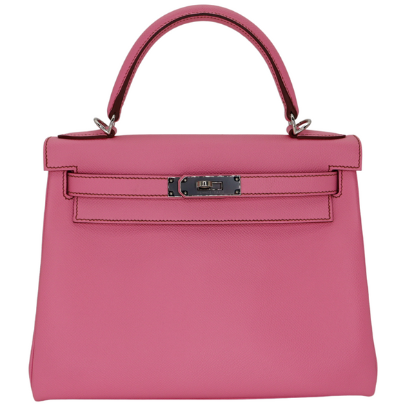 Hermès 28cm Kelly Retourne Bubblegum Epsom Palladium Hardware