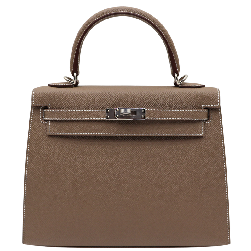 Hermès 25cm Kelly Sellier Etoupe Epsom Leather Palladium Hardware