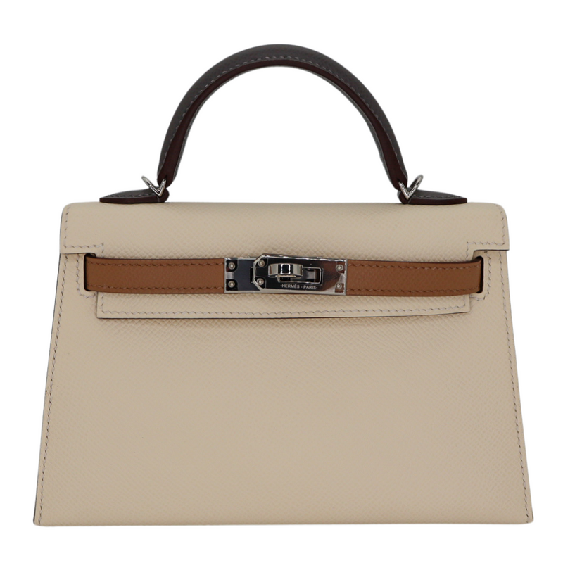 Hermès Kelly II Sellier Mini Tricolor Nata/Chai/Gris Meyer Epsom Palladium Hardware