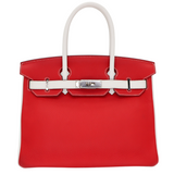 Hermès 30cm Birkin HSS Rouge Casaque/White (Blanc) Clemence Leather Palladium Hardware