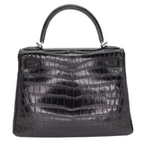 Hermès 28cm Kelly Retourne Black Matte Niloticus Crocodile Palladium Hardware