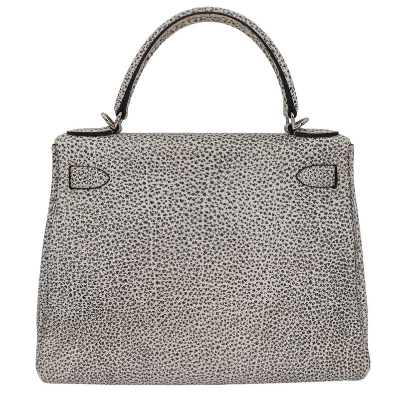 Hermès 28cm Kelly Retourne Dalmatian Buffalo Leather Palladium Hardware