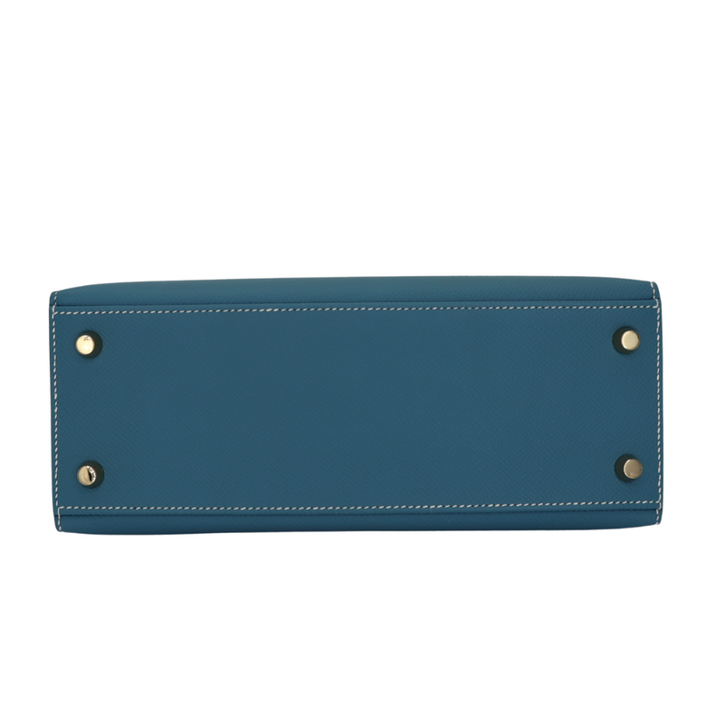 Hermès 25cm Kelly Sellier Bleu Jean Epsom Leather Gold Hardware
