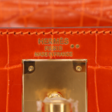 Hermès 28cm Kelly Sellier Orange Shiny Niloticus Crocodile Gold Hardware