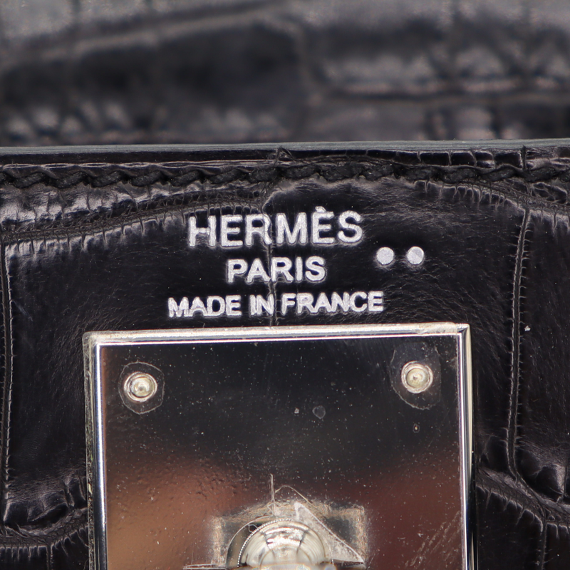 Hermès 28cm Kelly Retourne Black Matte Niloticus Crocodile Palladium Hardware