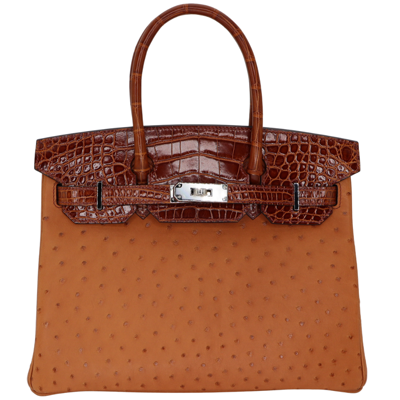 Hermès 30cm Birkin Touch Cognac/Etrusque Ostrich/ Shiny Alligator Palladium Hardware