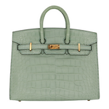 Hermès 20cm Birkin Sellier Vert D'eau Matte Alligator Gold Hardware