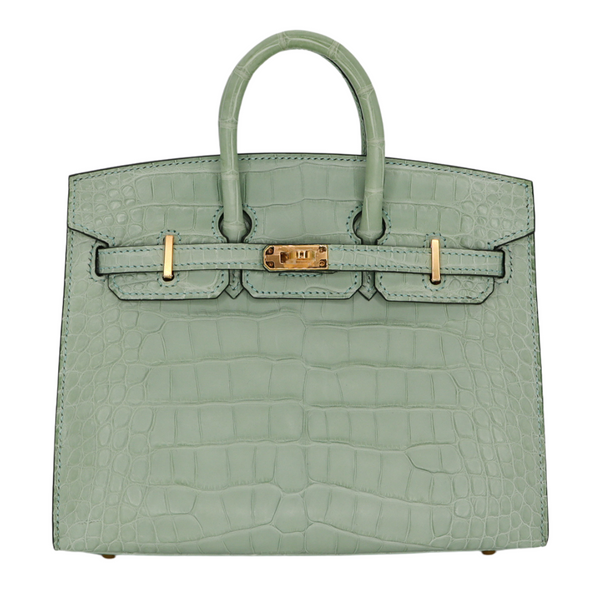 Hermès 20cm Birkin Sellier Vert D'eau Matte Alligator Gold Hardware