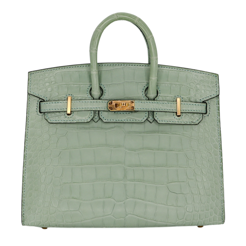 Hermès 20cm Birkin Sellier Vert D'eau Matte Alligator Gold Hardware