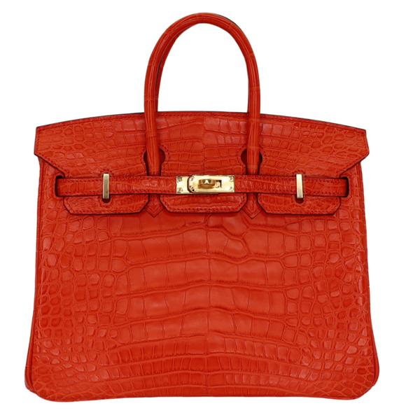 Hermès 25cm Birkin Orange Poppy Matte Alligator Gold Hardware