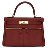 Hermès 28cm Kelly Lakis Rouge H Swift Leather Gold Hardware