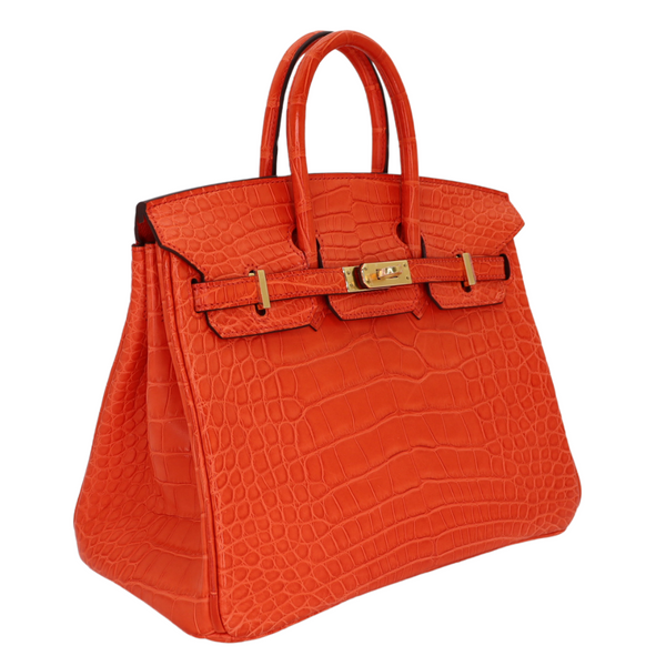 Hermès 25cm Birkin Orange Poppy Matte Alligator Gold Hardware