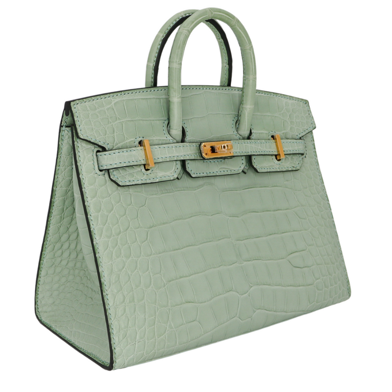 Hermès 20cm Birkin Sellier Vert D'eau Matte Alligator Gold Hardware