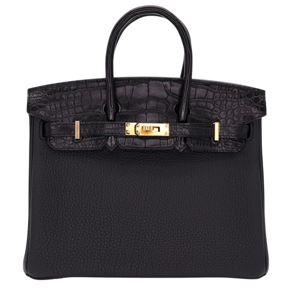 Hermès 25cm Birkin Touch Black Matte Alligator/Togo Leather Gold Hardware