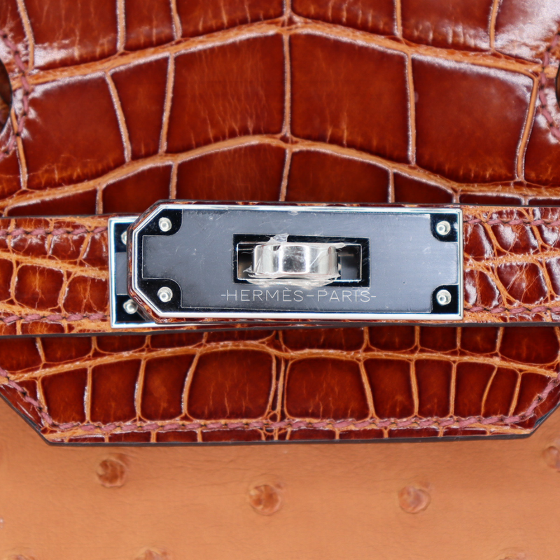 Hermès 30cm Birkin Touch Cognac/Etrusque Ostrich/ Shiny Alligator Palladium Hardware