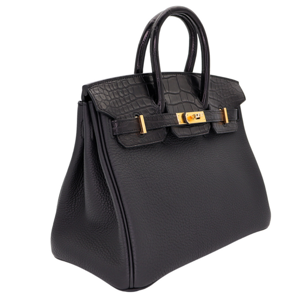 Hermès 25cm Birkin Touch Black Matte Alligator/Togo Leather Gold Hardware