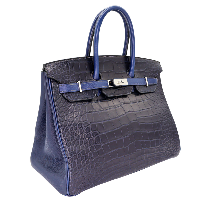 Hermès 35cm Birkin Trileather Bleu Indigo Palladium Hardware