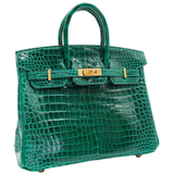 Hermès 25cm Birkin Emerald Shiny Porosus Crocodile Gold Hardware