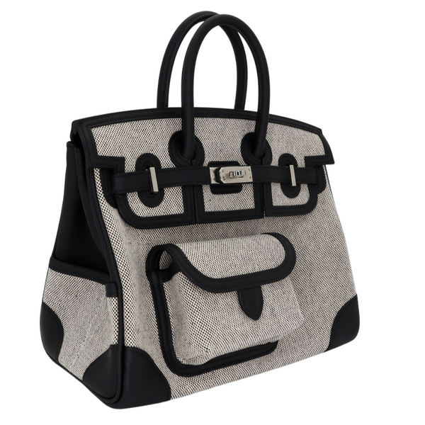 Hermès 25cm Birkin Cargo Ecru/Black Canvas/Swift Leather Palladium Hardware