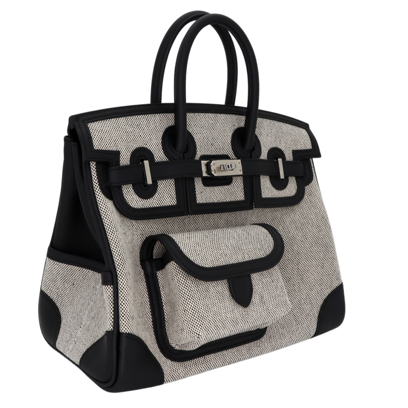 Hermès 25cm Birkin Cargo Ecru/Black Canvas/Swift Leather Palladium Hardware