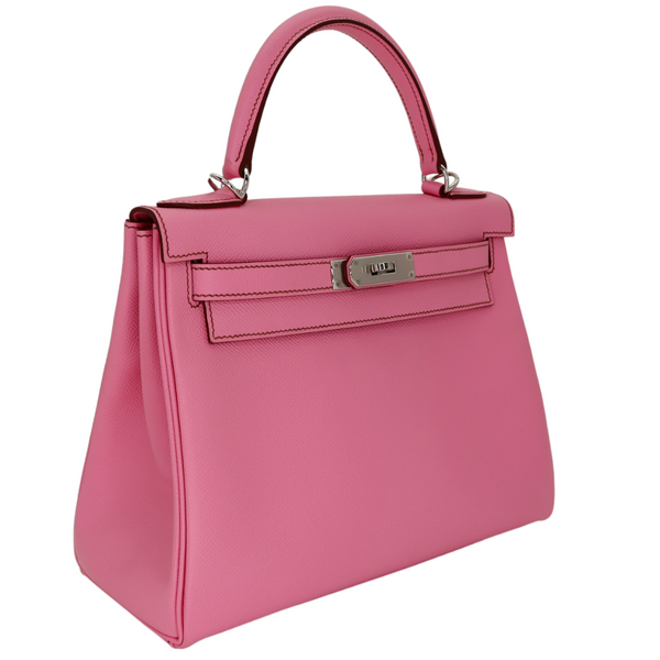 Hermès 28cm Kelly Retourne Bubblegum Epsom Palladium Hardware