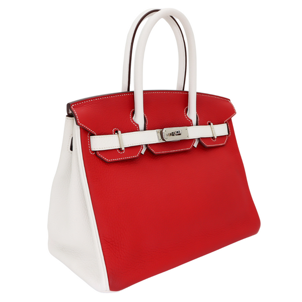 Hermès 30cm Birkin HSS Rouge Casaque/White (Blanc) Clemence Leather Palladium Hardware