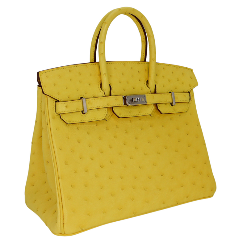 Hermès 25cm Birkin Jaune Citron Ostrich Palladium Hardware