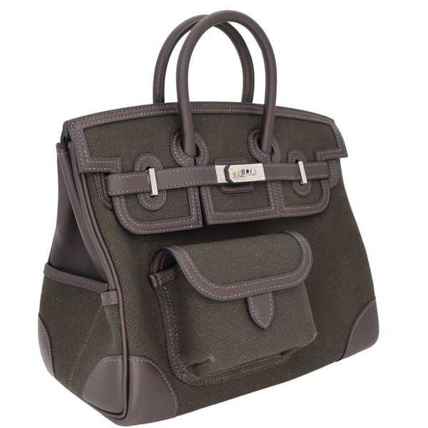 Hermès 25cm Birkin Cargo Bronze/Ebene Canvas/Swift Leather Palladium Hardware