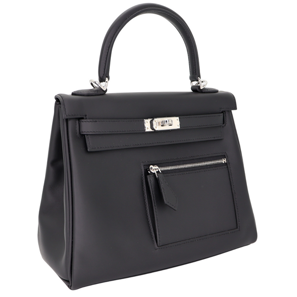 Hermès 25cm Kelly Colormatic Black Swift Leather Palladium Hardware