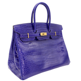 Hermès 35cm Birkin Bleu Electrique Shiny Porosus Crocodile Gold Hardware