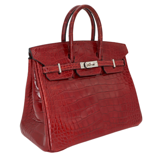 Hermès 25cm Birkin Rouge H Shiny Alligator Palladium Hardware