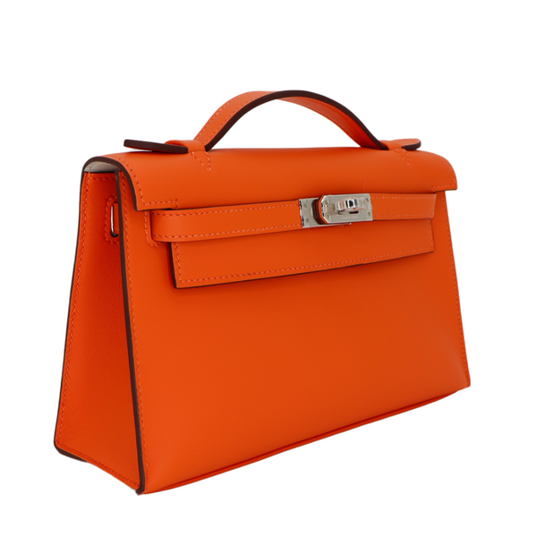 Hermès Kelly Pochette HSS Orange/Gris Perle Swift Leather Palladium Hardware