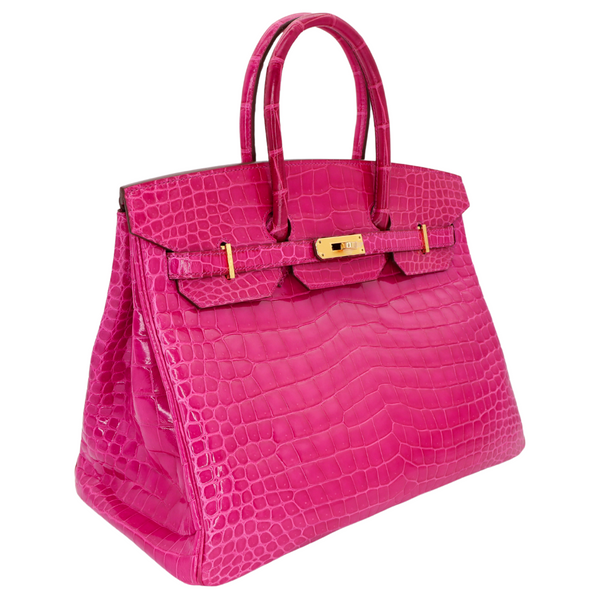 Hermès 35cm Birkin Rose Scheherazade Shiny Porosus Crocodile Gold Hardware