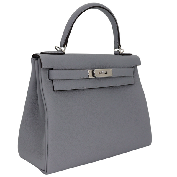 Hermès 28cm Kelly Retourne Gris Pantin Togo Leather Palladium Hardware
