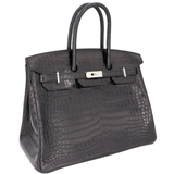 Hermès 35cm Birkin Black Matte Porosus Crocodile Palladium Hardware