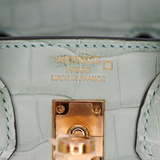 Hermès 20cm Birkin Sellier Vert D'eau Matte Alligator Gold Hardware