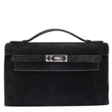Hermès Kelly Pochette Doblis Black Suede Leather Palladium Hardware