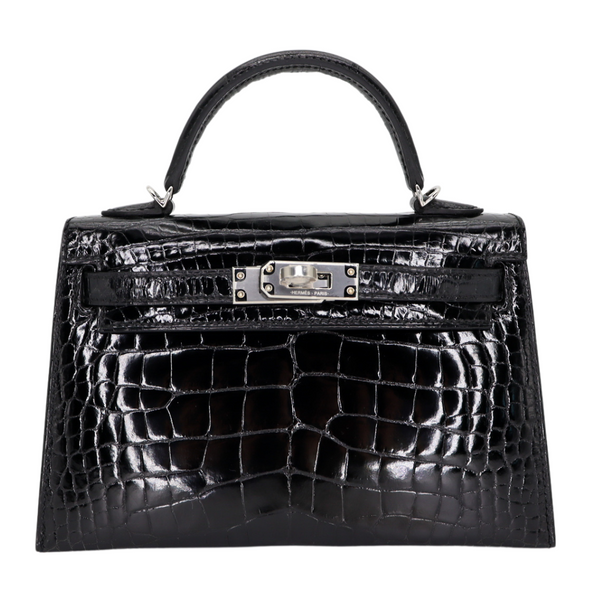 Hermès Kelly II Sellier Mini Black Shiny Alligator Palladium Hardware