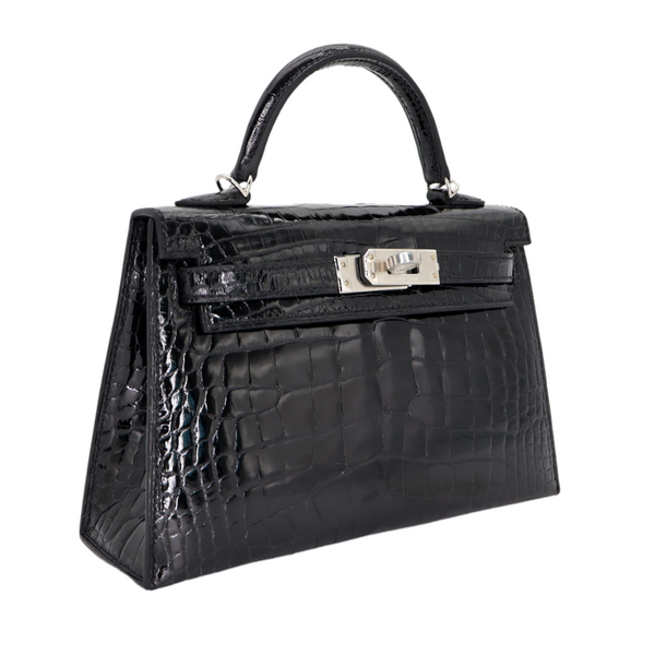 Hermès Kelly II Sellier Mini Black Shiny Alligator Palladium Hardware
