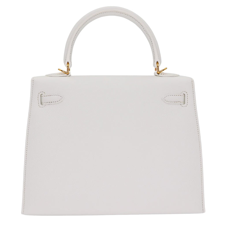 Hermès 25cm Kelly Sellier White Epsom Leather Gold Hardware