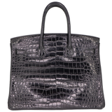 Hermès 35cm Birkin Black Matte Porosus Crocodile Palladium Hardware