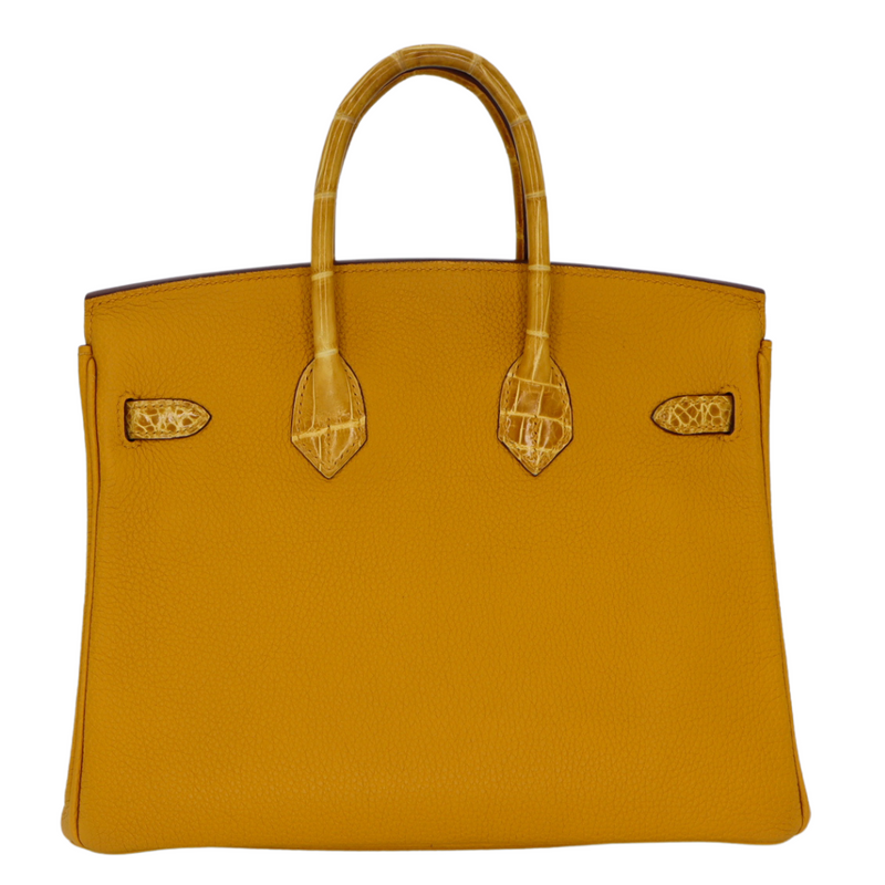 Hermès 25cm Birkin Touch Jaune Ambre Togo Leather/Niloticus Crocodile Palladium Hardware