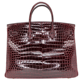 Hermès 40cm Birkin Bordeaux Shiny Porosus Crocodile Gold Hardware