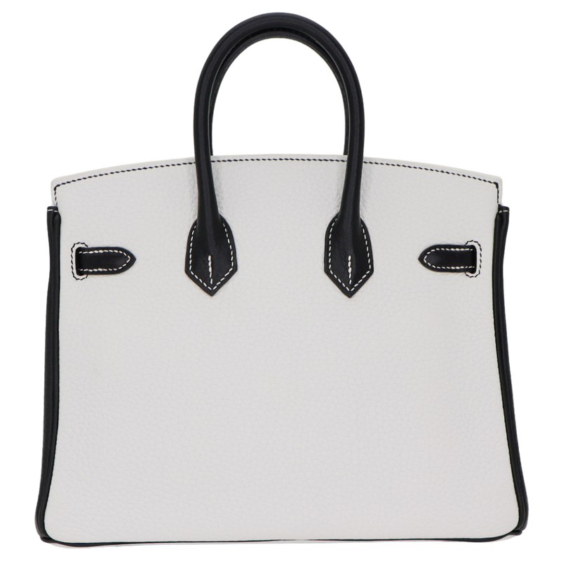 Hermès 25cm Birkin HSS White/Black Clemence Leather Brushed Palladium Hardware